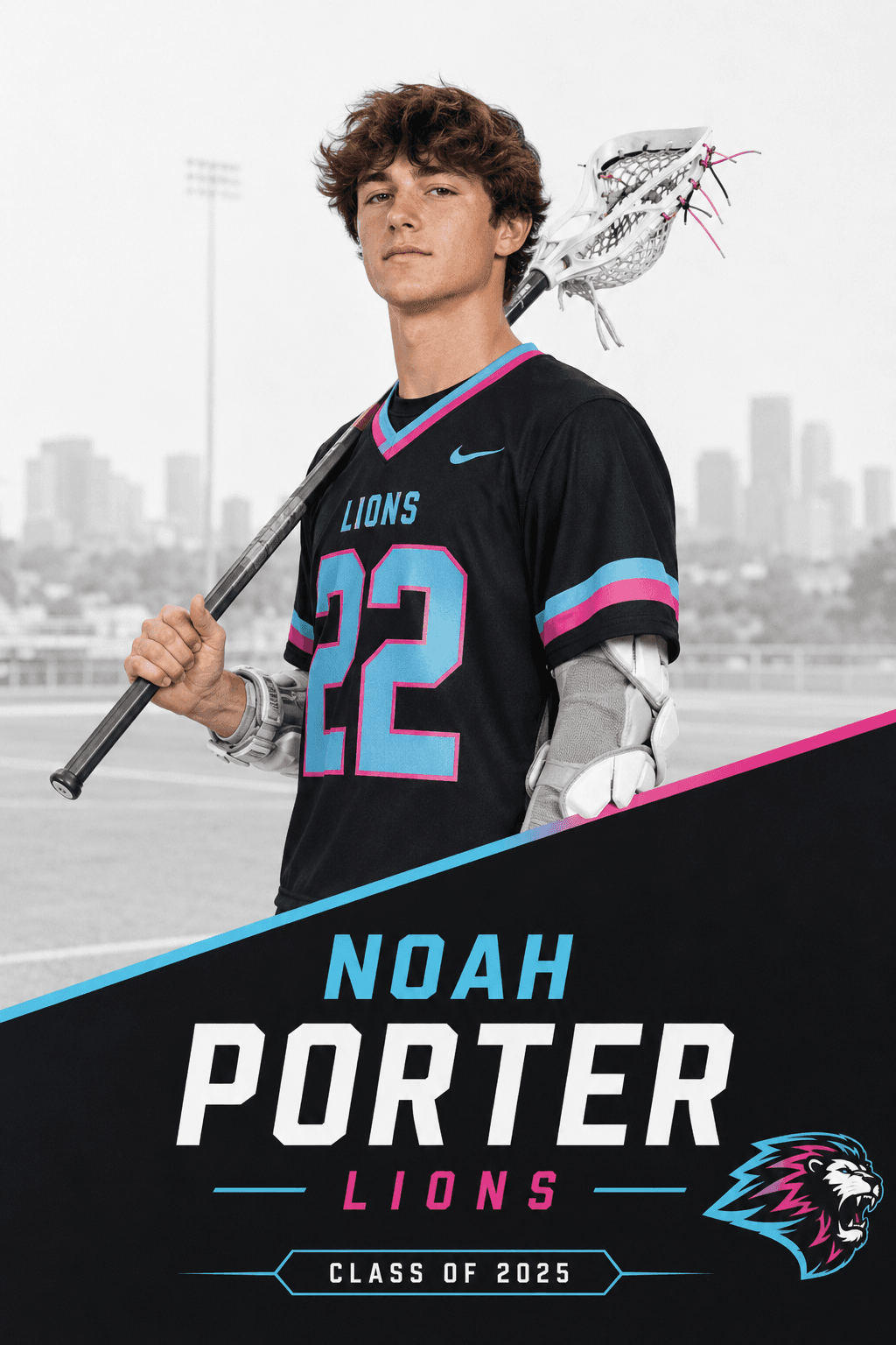 Noah Porter Lions 2 by 3 lacrosse player banner