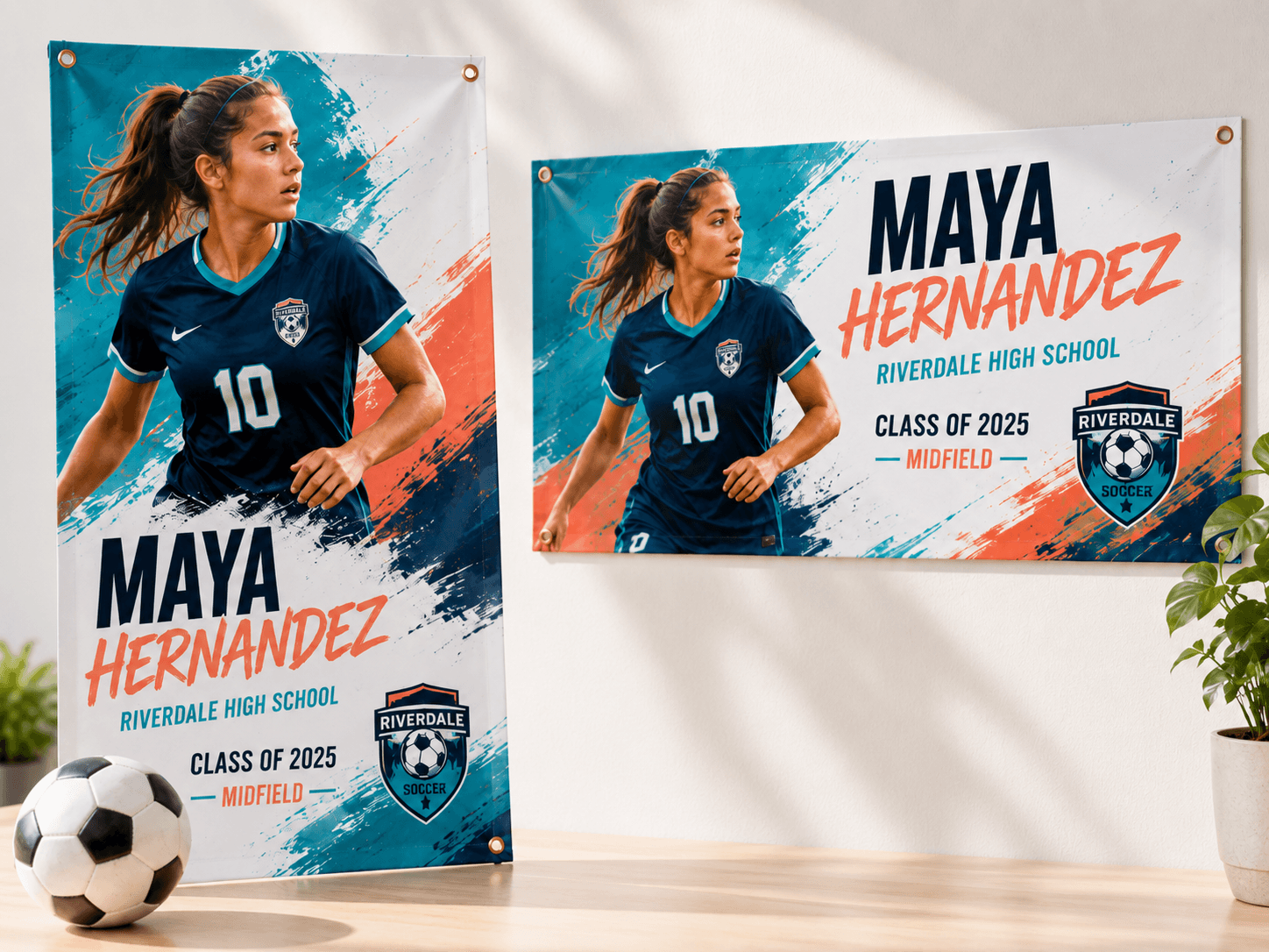 Maya Hernandez banner formats hanging on a wall